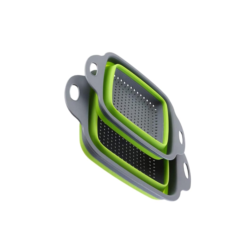 HASTHIP® 2-piece foldable silicone square retractable drain basket filter set, green-Green