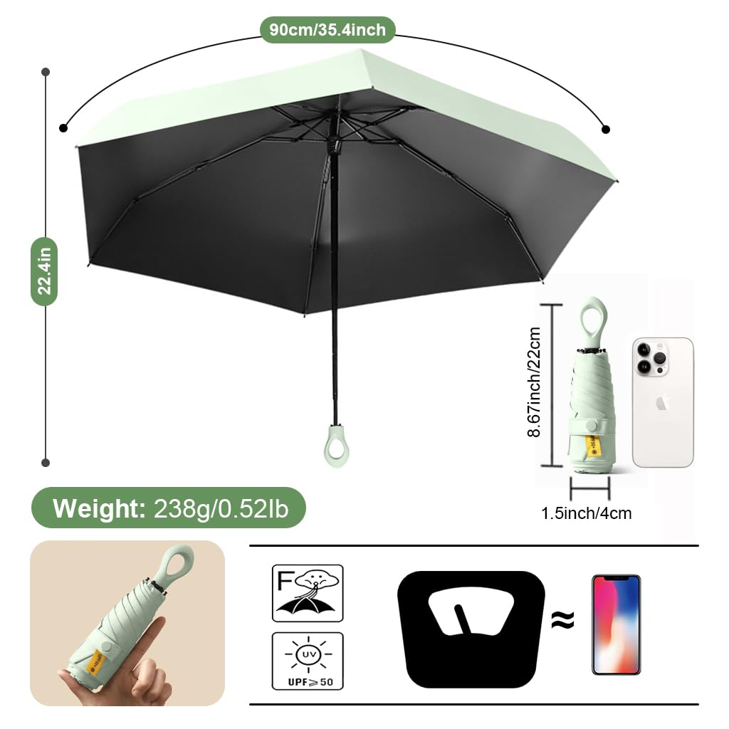 HASTHIP® Mini Sun Umbrella Automatic Open, UPF 50+ Automatic Open/Close Windproof Travel Folding Umbrella with 6 Strong Ribs Design, 99 UV Protection Fashion Outdoor Umbrella with Hanging Handle