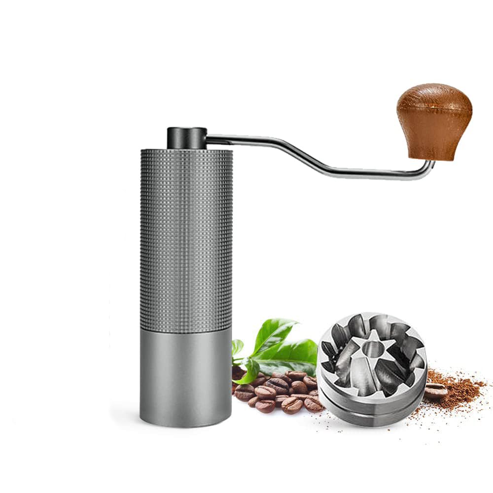 Coffee Grinder Machine Full Metal Manual Coffee Bean Grinder with Grind Size Adjust Knob 25g Capacity CNC Steel Conical Burr & Wooden Grip Handle for Camping Espresso Hand Brew Coffee Crusher