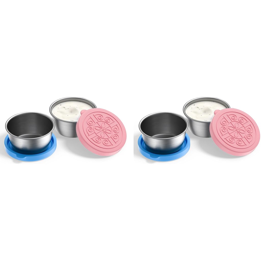 HASTHIP Salad Dressing Containers to Go 4pcs 40ml Stainless Steel Cups for Lunch & Travel