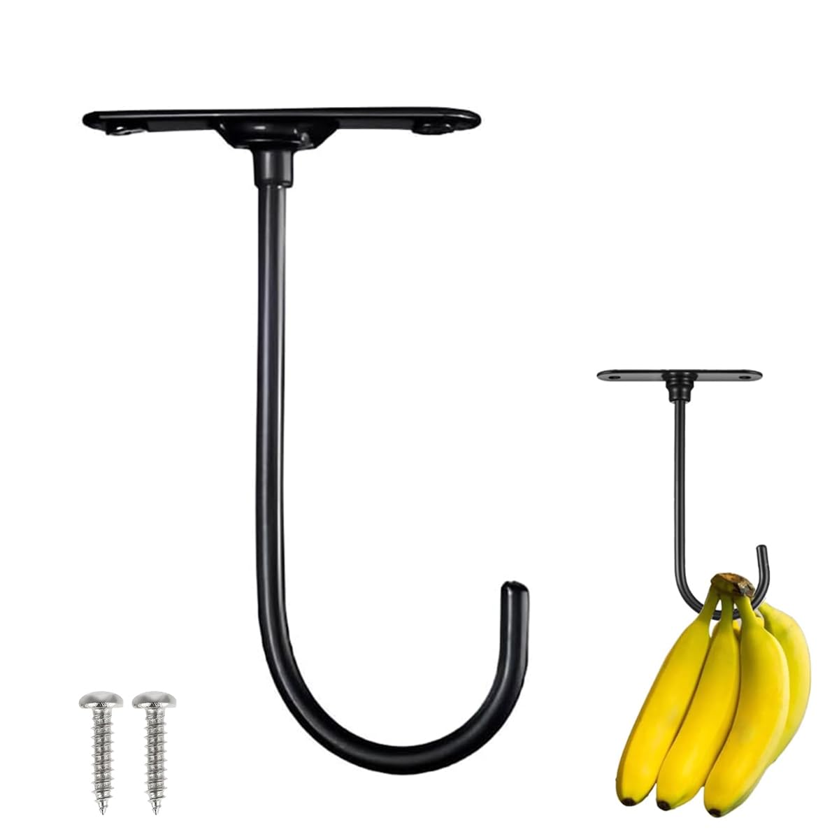 HASTHIP® J-Shaped Banana Hook Under Cabinet Hanger, Multi Purpose Wall Hook 360 Degree Rotating Banana Hook Saves Countertop Space Pre-drilled Screw Holes