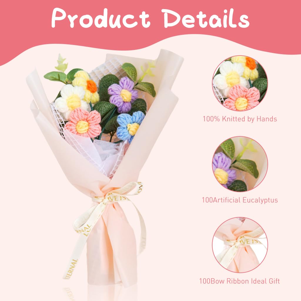 HASTHIP® DIY Handmade Crochet Flower Bouquet Gift Lovely Color Crochet Flowers Bouquet Gift for Girls Home Decor Gift for Mother