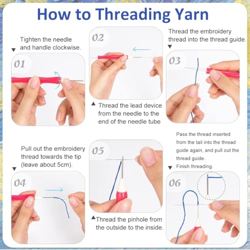 HASTHIP® DIY Punch Needle Art Kit Beginners DIY Starry Night Punch Needle Art with Embroidery Needles,Tutorial,20x20cm Embroidery Hoop Gift for Kids Adults