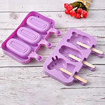 Cartoon kulfi Ice Cream Mold, Popsicle Mould Silicone, 2 Pieces in 6 Slots, with 100 Wooden Sticks, Reusable, Ice Cream Popsicle Maker, Easy Release