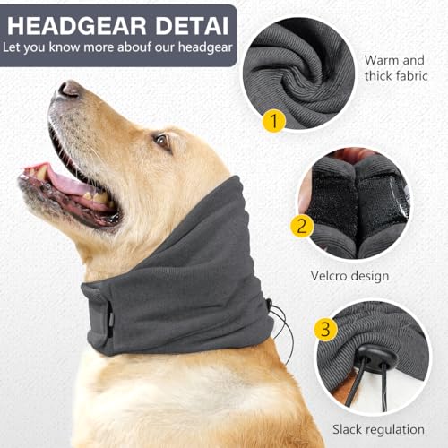 HASTHIP® Dog Ear Muffs, Breathable Pet Headgear, Outdoor Dust Dog Hoodie Head Cover, Four Season Universal Dog Ear Protection Cover Dog Hat Headgear Soothing Ear Protector Muff (Head Circle: 35-48cm)