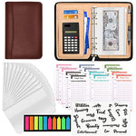 HASTHIP® Leather File Folder for Documents Ring Binder Notebook Set, A6 Binder Clip Budget Notebook with Budget Sheet, Transparent Envelopes, Calculator, Cash Pocket, A6 Notebook Folder(Brown)