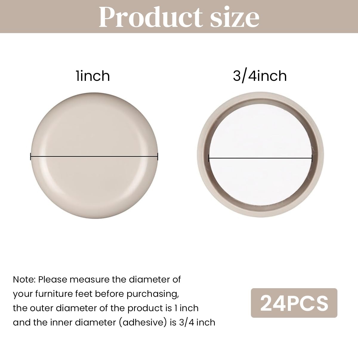 HASTHIP Furniture Sliders for Carpet with Self Stick EVA Foam Adhesive | 24 pcs 1 inch Felt Glides