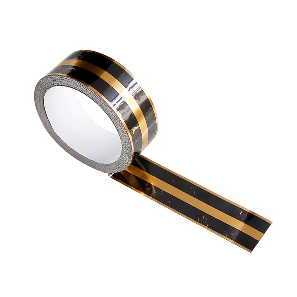 HASTHIP Floor Tiles Stickers for Walls and Floors with Self Adhesive PVC Design 2.5cm×5m | Black Golden Waterproof Tape