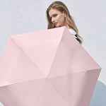 HASTHIP® Mini Sun Umbrella Automatic Open, UPF 50+ Automatic Open/Close Windproof Travel Folding Umbrella with 6 Strong Ribs Design, 99 UV Protection Fashion Outdoor Umbrella with Hanging Handle, Pink