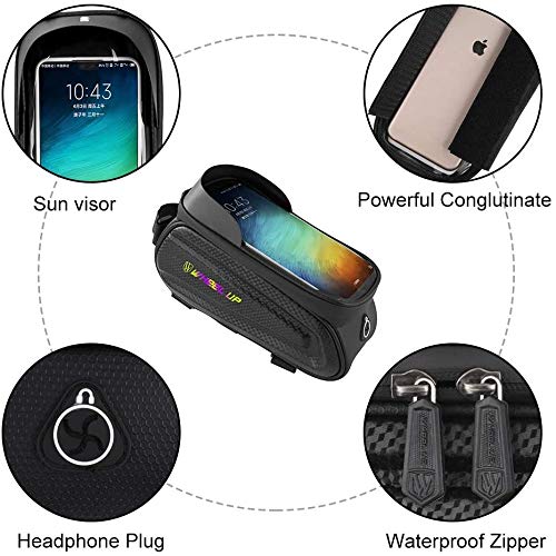 Proberos® Bicycle Frame Bag Cycle Pouch for Bicycle with TPU Touch Screen Large Capacity EVA Pressure-Resistant Handlebar Headphone Hole, Suitable for Phone Under 7.0 Inch Cycle Accessories