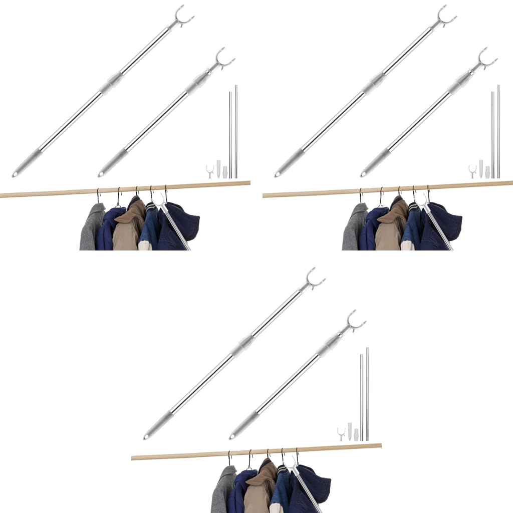 HASTHIP Retractable Clothesline Pole for Indoor and Outdoor Use featuring 32.6–56.2 in Telescopic Rod and Zinc Alloy Prongs