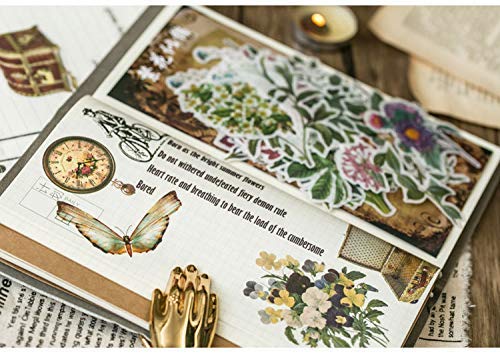 HASTHIP® 60 Washi Tape Paper Sticker Vintage Plant Bird Sticker Flower Sticker for DIY Scrapbooking Diary Albums Tea Cup Laptop Notebook Decoration (Flower and Bird)