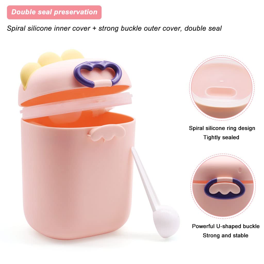 HASTHIP® 300 Grams Baby Formula Dispenser, Portable Milk Powder Dispenser Container with Carrying Handle and Scoop, Foodgrade PP Double Layer Anti-Leak Design for Outdoor Travel Home (Pink)