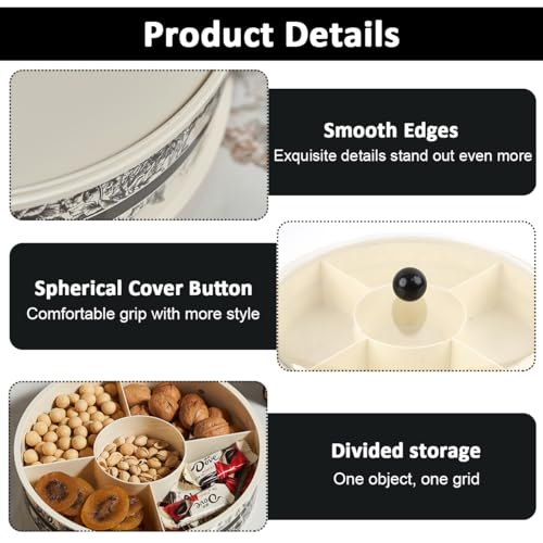 HASTHIP® 13 inch Dry Fruit Container Round Snack Serving Tray with Lid 5 Compartments Design Elergant Kitchen Party Organizer Food Serving Tray for Deli, Snacks, Nuts, Tea Bag