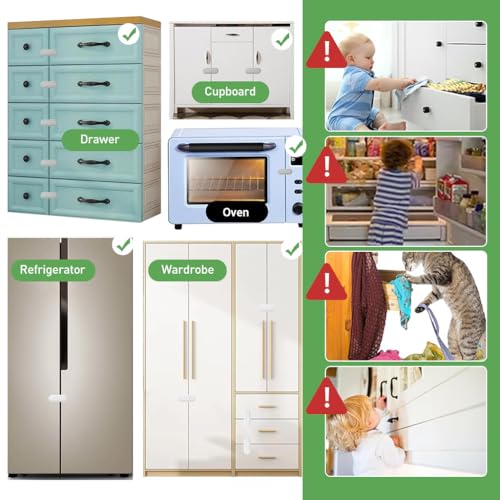 HASTHIP® 6Pcs Drawer Lock for Baby Safety Cabinet Locks Safety Latch Designed Rotatable Fridge Locks Child Proof Self Adhesive Baby Proofing Safety for Cabinet, Wardrobe, Cupboard, Door