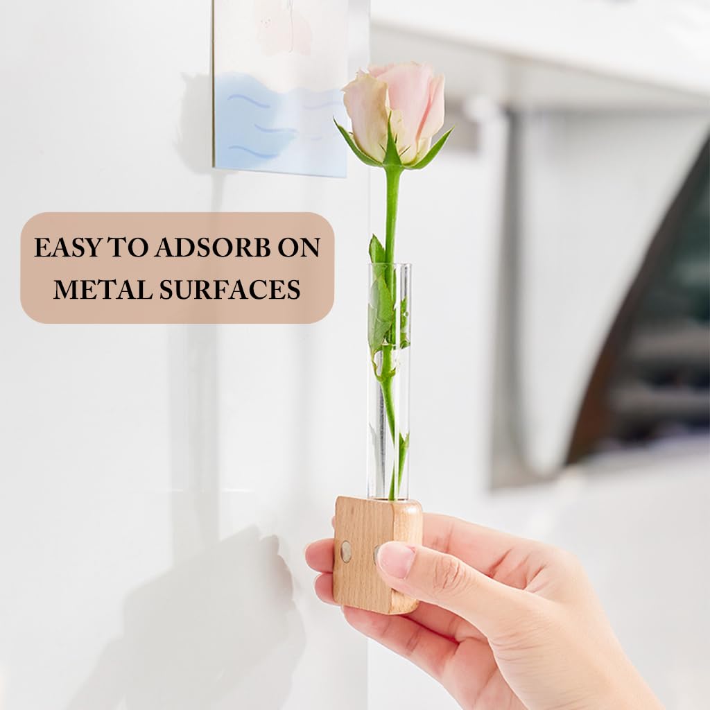 HASTHIP Fridge Magnet Hydroponics Tube for Home Decor with Magnetic Wooden Holder | Fresh Green Style