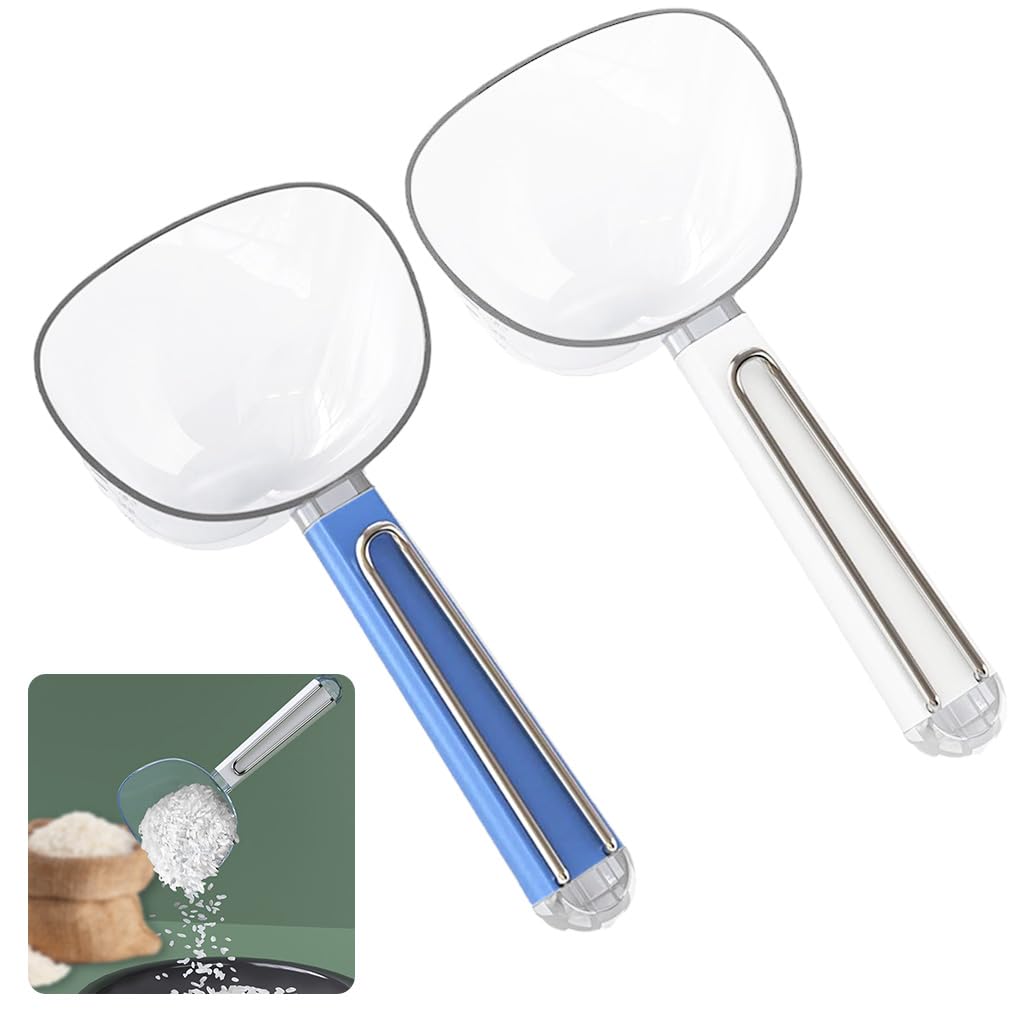 HASTHIP Measuring Scoop Set of 2 for Kitchen and Pantry Use featuring Built In Bag Seal Clip