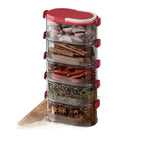 HASTHIP® Stackable Transparent Multi-Tier Spice Rack Organizer with Leakproof Seasoning Containers for Salt, Pepper, Herbs, Food-Grade Dispenser - Red