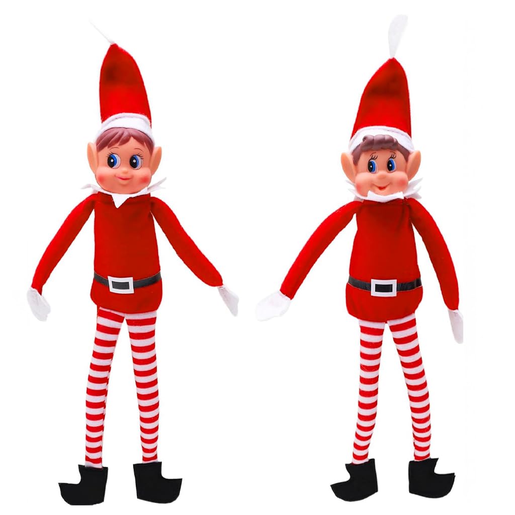 HASTHIP Christmas Elf Figures for Holiday Decor with Poseable Limbs and Soft Red Bodies | 2PCS Set