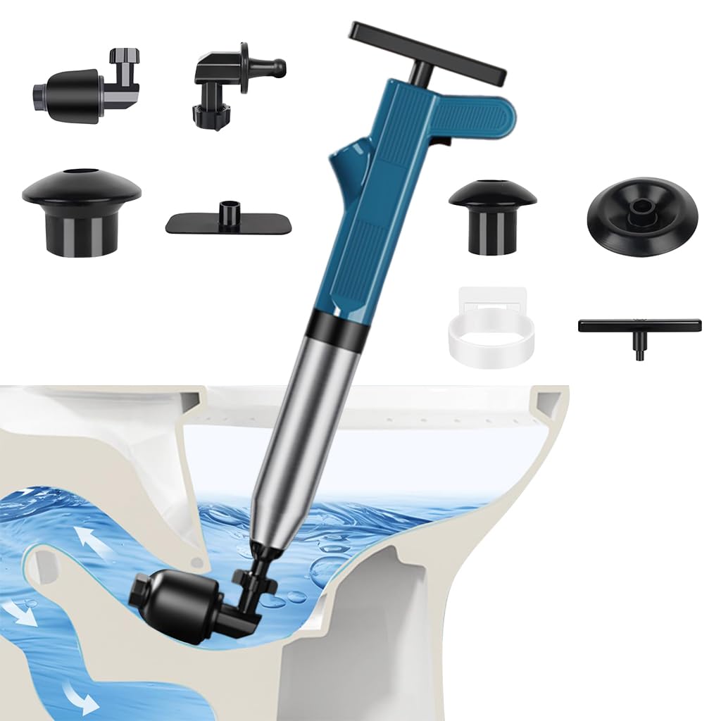 HASTHIP Toilet Plunger Drain Clog Remover Kit for Bathroom Cleaning with Hand Pump and Interchangeable Heads | Stainless Steel Unclogging Tool