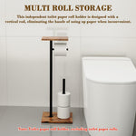 HASTHIP Toilet Paper Roll Holder for Bathroom with Top Storage Shelf 20x24x65cm | Wood and Metal Free Standing Organizer