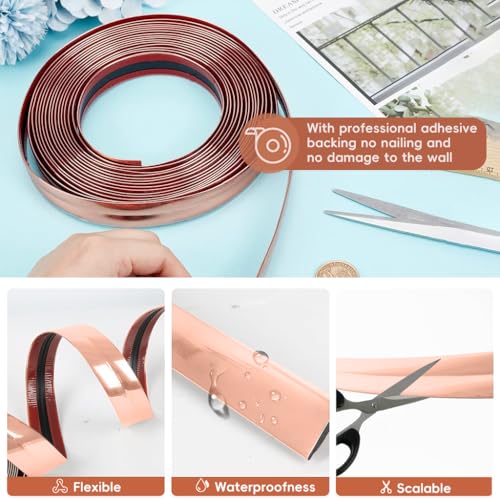 HASTHIP® 1 Roll Rose Gold Wall Molding Trim Apply in Table Edge Door Frame Baseboard Corner Guards Caulk Strip 9.84ft x 0.78in 3PCS