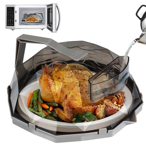 HASTHIP® Microwave Cover for Food 11.8 Inch, Microwave Splatter Guard Dome Lid with Handle and Steam Vent, Clear Plate Cover with Water Storage Box, BPA-Free Kitchen Accessories (Grey)