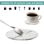 HASTHIP® 6Pcs Leather Coasters for Drinks, Marble and Waterproof Coasters Table Protective Non-Slip Pads with Holder for Coffee Table and Office Desk, Leather Drink Coasters