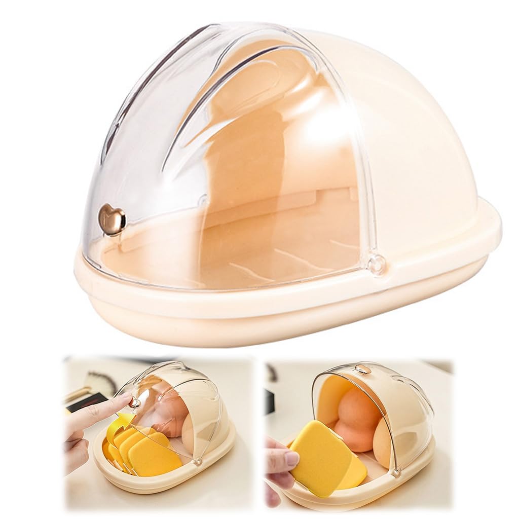 HASTHIP Makeup Sponges Holder for Travel and Vanity with Clear Sliding Dustproof Hood 11x15x10 cm | Ventilated Transparent Storage Box for Women