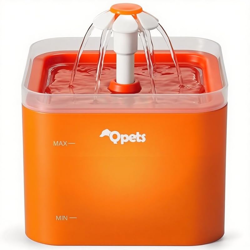 HASTHIP® Fuente de Agua para Gatos 2.2L, Dispensador Automático Silencioso con LED y Filtro, Fuente Eléctrica de Mascotas con Diseño Floral Lindo (Naranja)