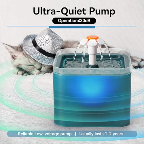 HASTHIP® 2.2L Cat Water Fountain,Auto Pet Water Fountain for Cats with LED Light,Cute Floral Ultra Quiet Cat Dog Dispenser with Filter (Green Fountain)