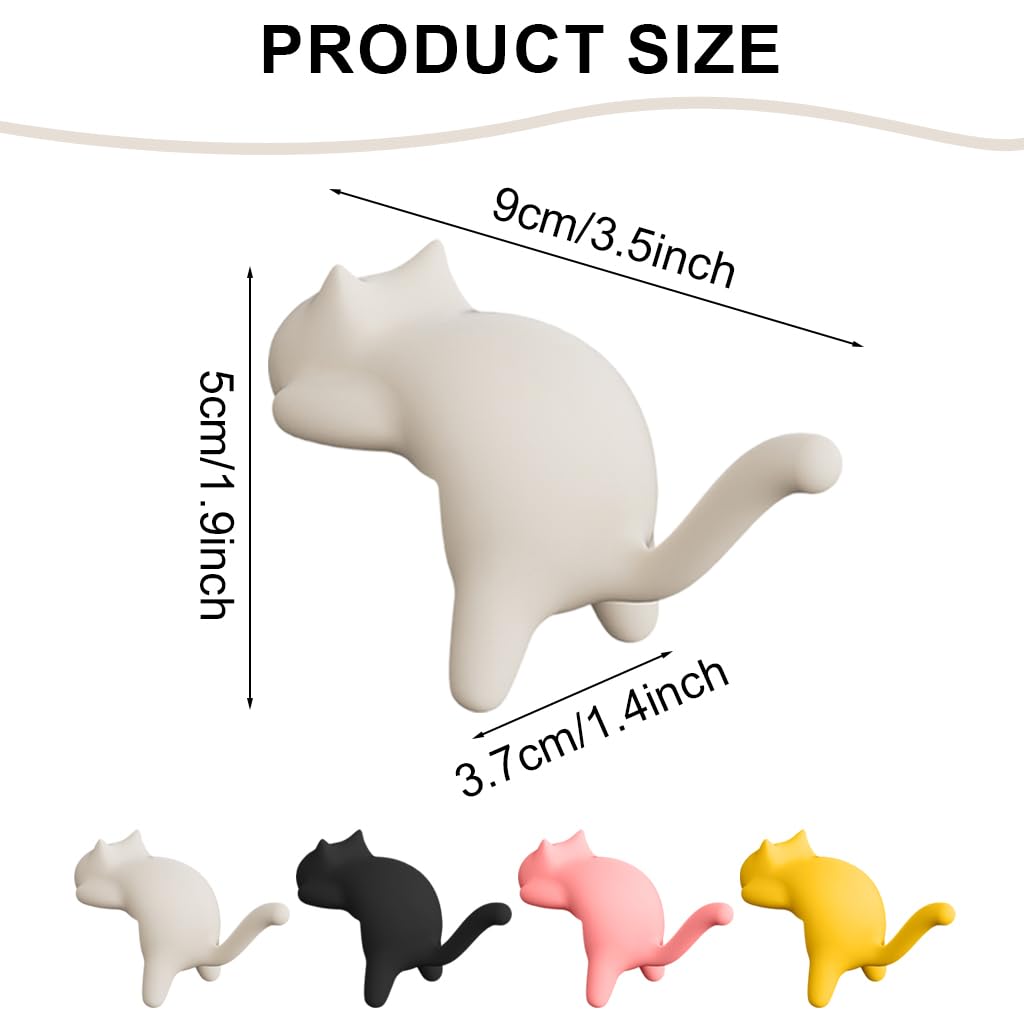HASTHIP Desk Bag Hooks for Home and Office with Self Adhesive Design | 4 Pcs Cartoon Kitty Hangers