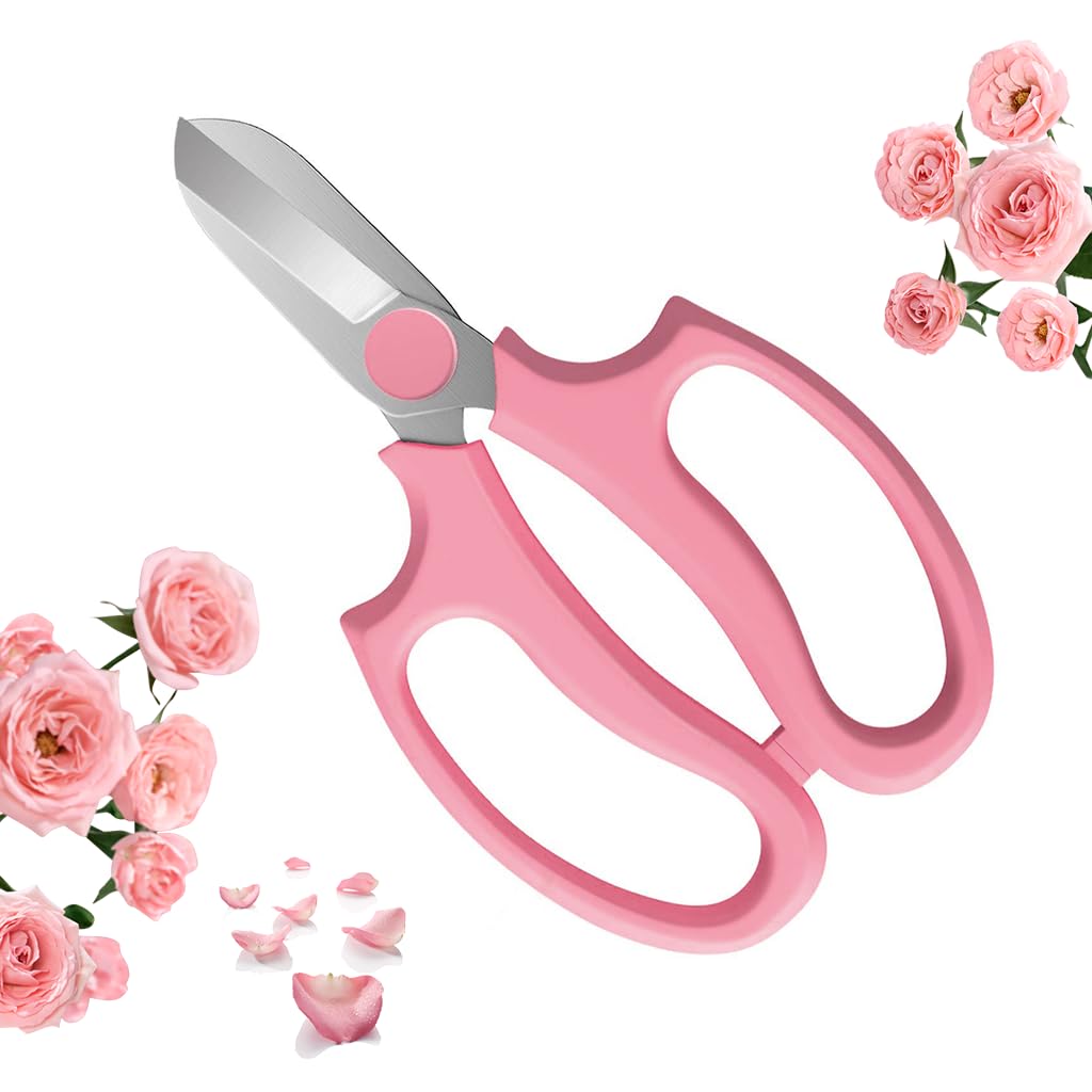HASTHIP Flower Scissors for Gardening and Floral Arrangement with Stainless Blades and Pink Handle