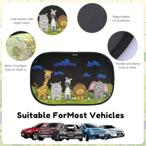 HASTHIP® 2 Pcs Car Sun Shade For Side Window, Cartoon Design, Side Window Sunshades UV Protection, 120GSM High Density, Universal Fit, Easy Installation, Foldable with Storage Bag, 51x31cm