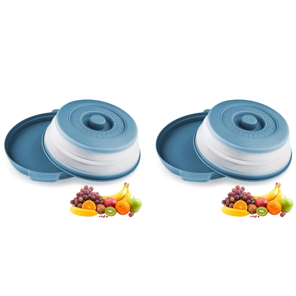 HASTHIP Microwave Plate Cover Tray for Splatter Protection with 10.5 in Vent Lid Blue 2PCS