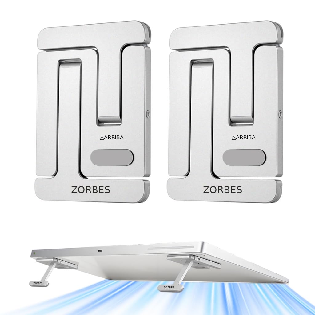 HASTHIP® ZORBES Elevadores para Portátil, 2 Soportes de Aleación de Aluminio con 3 Alturas Ajustables, Elevador Plegable Autoadhesivo para Escritura Ergonómica, Disipación de Calor y Soporte Estable