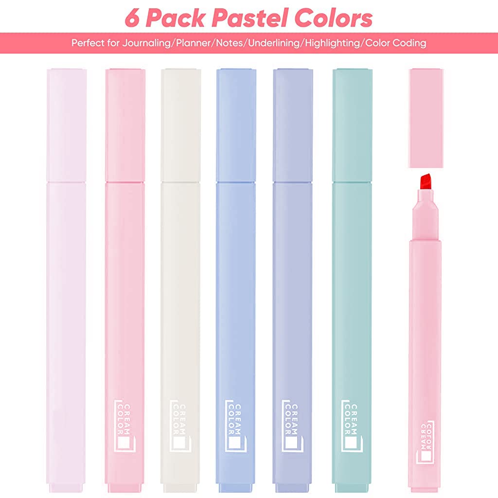 HASTHIP Highlighter Pen Set for Journaling and Notes with 6 Colors and Soft Chisel Tip | Quick Dry Ink