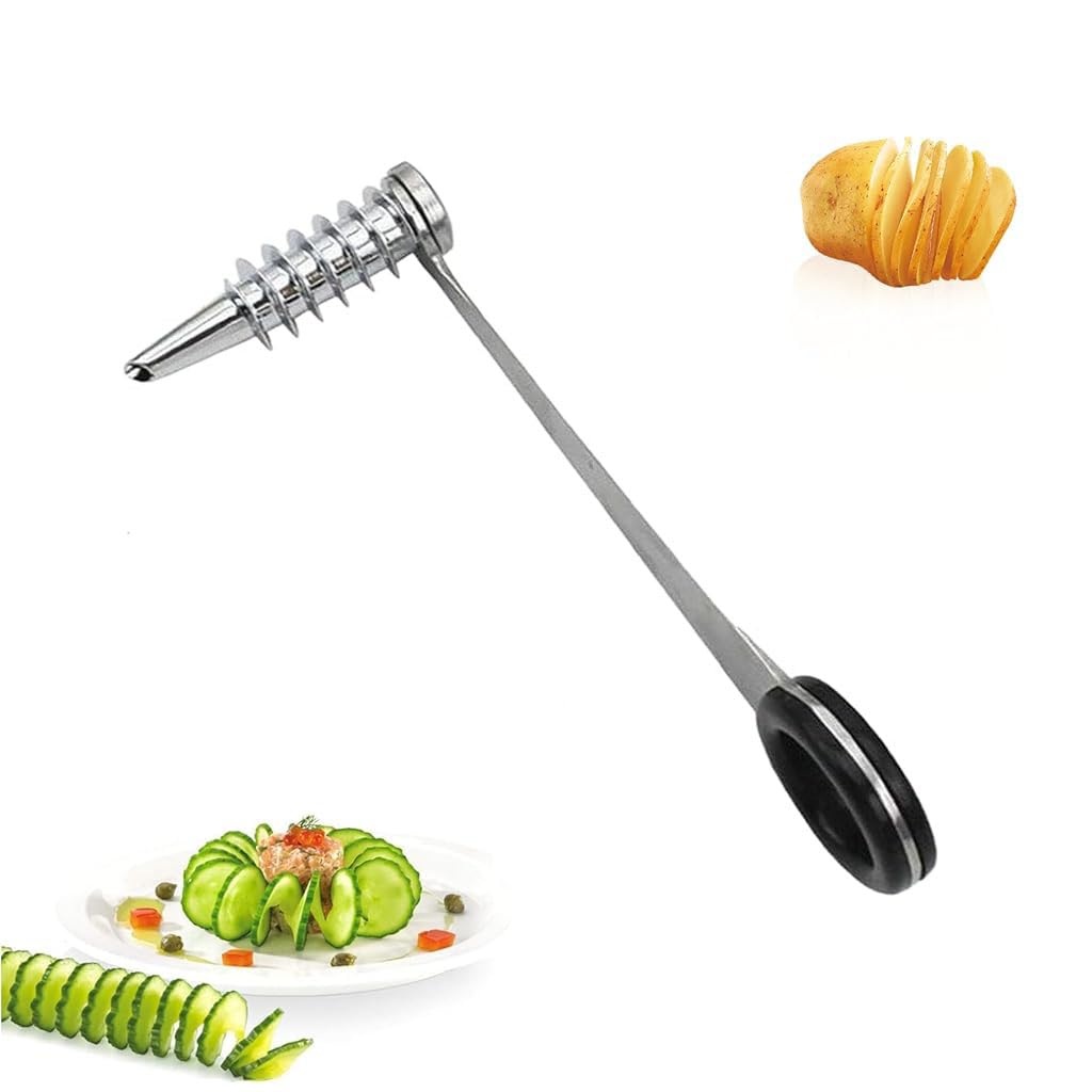 HASTHIP® 1 Pack Stainless Steel Spiral Cutter for Potatoes, Cucumber and Carrot-Black