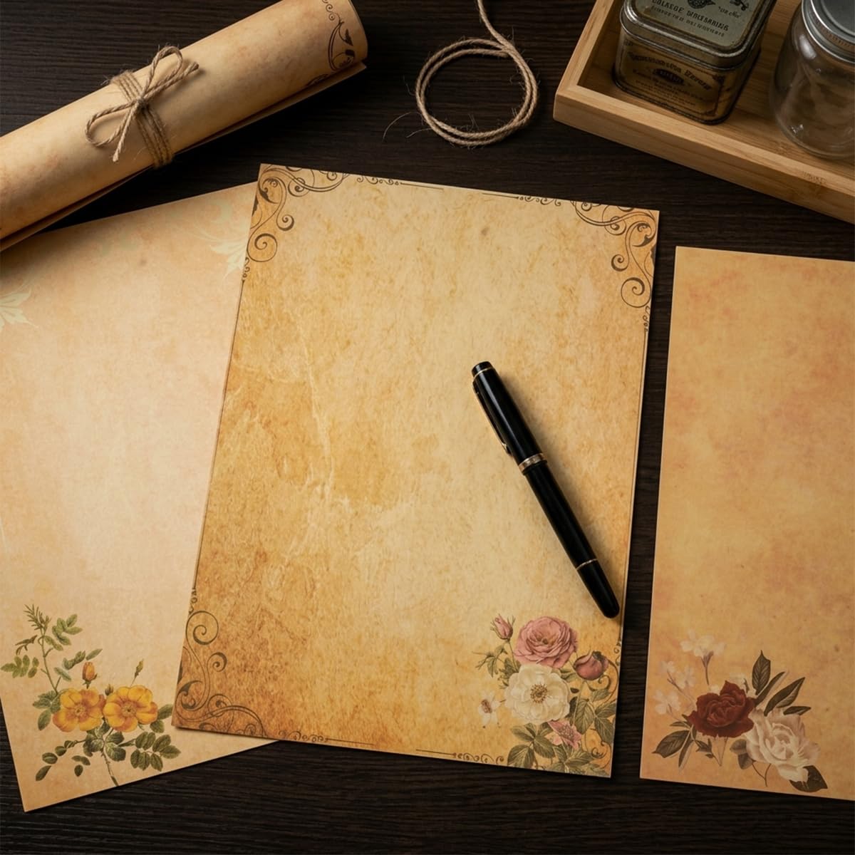 HASTHIP 40-Sheet Vintage Floral Writing Paper with 8 Designs for Letters and Creative Crafts