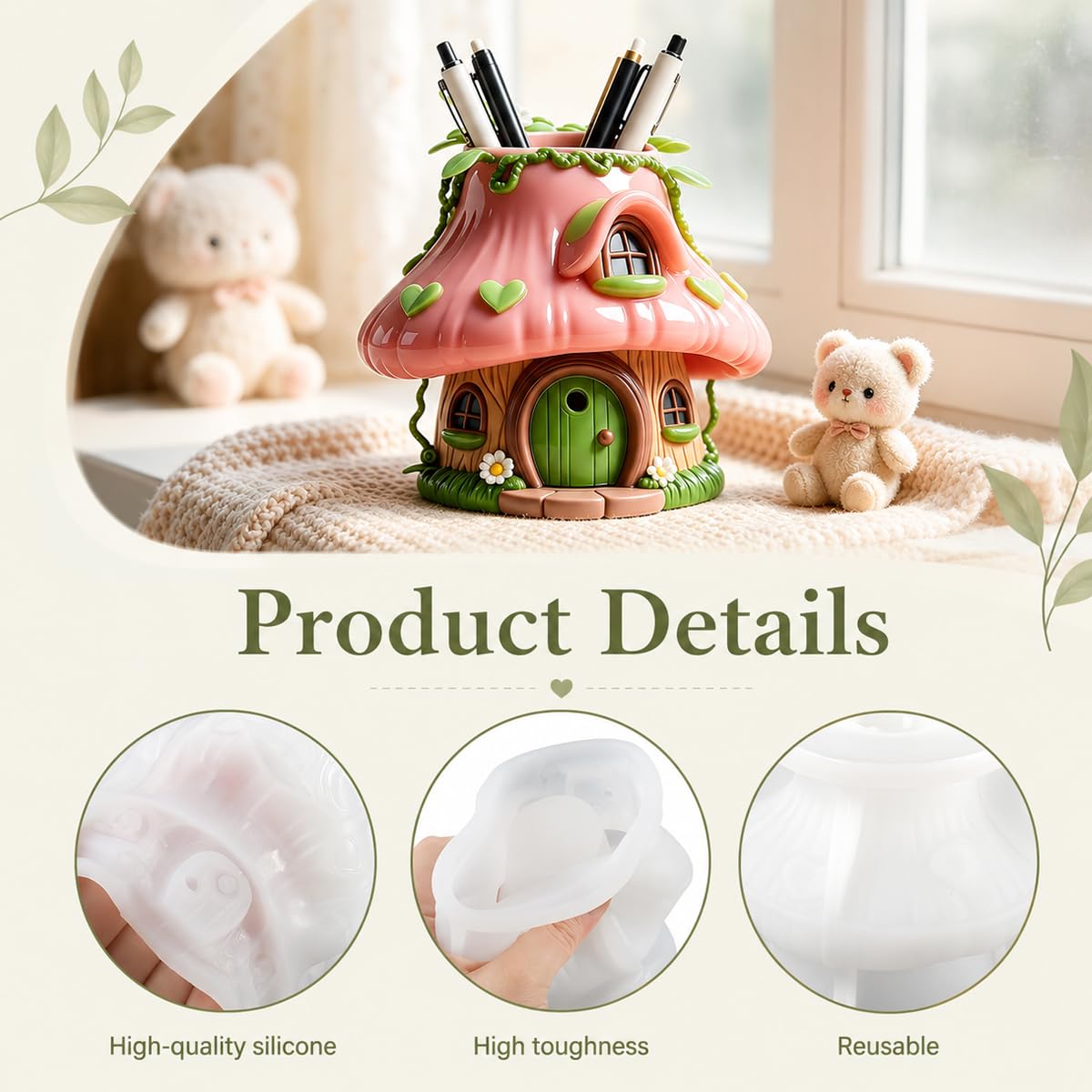 HASTHIP 3D Mushroom House Silicone Casting Mold for Resin, Clay, Wax and Fairy Garden Planters