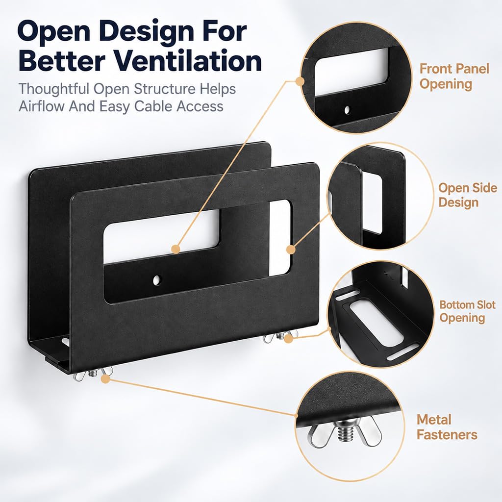 HASTHIP Adhesive Router Wall Shelf in Black Steel with Ventilation and Drill-Free Space-Saving Design