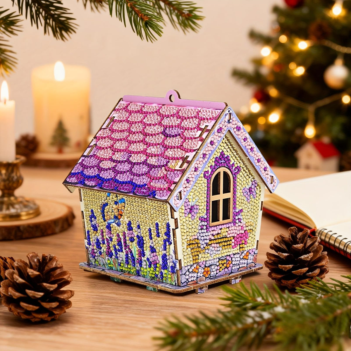 HASTHIP Diamond Painting Cabin Model DIY Wood and Crystal Mosaic House Kit for Home Display