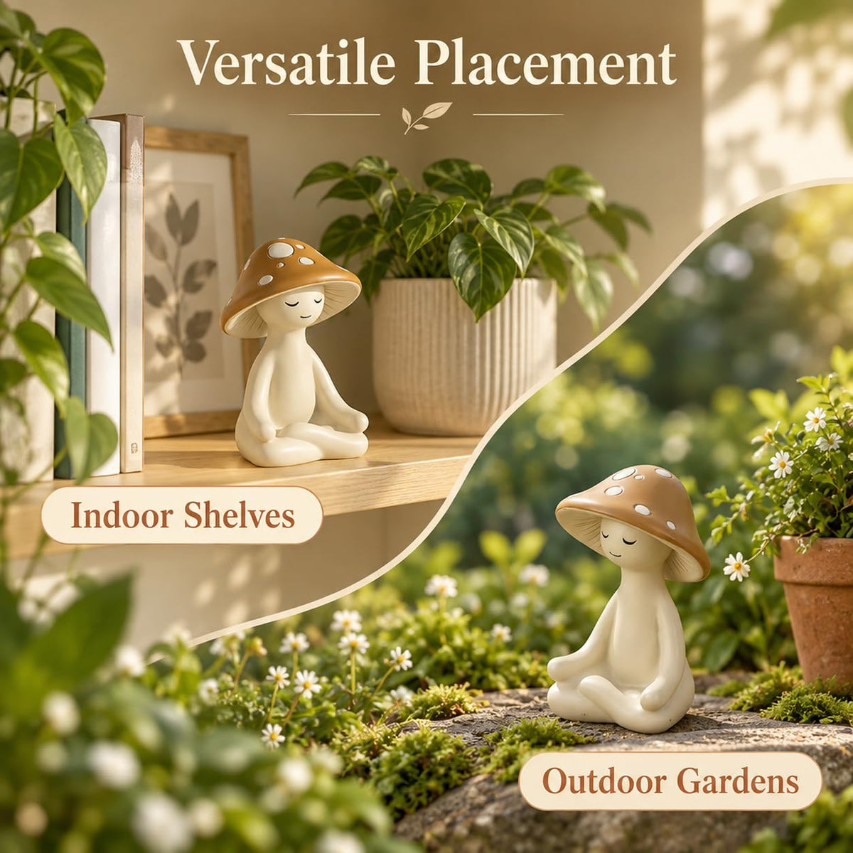 HASTHIP Meditation Mushroom Figurine in White Resin, Compact Yoga Pose Decor for Home and Terrariums