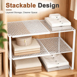 HASTHIP Extendable Wardrobe Partition 2 Tier Metal Cabinet Storage Rack Carbon Steel