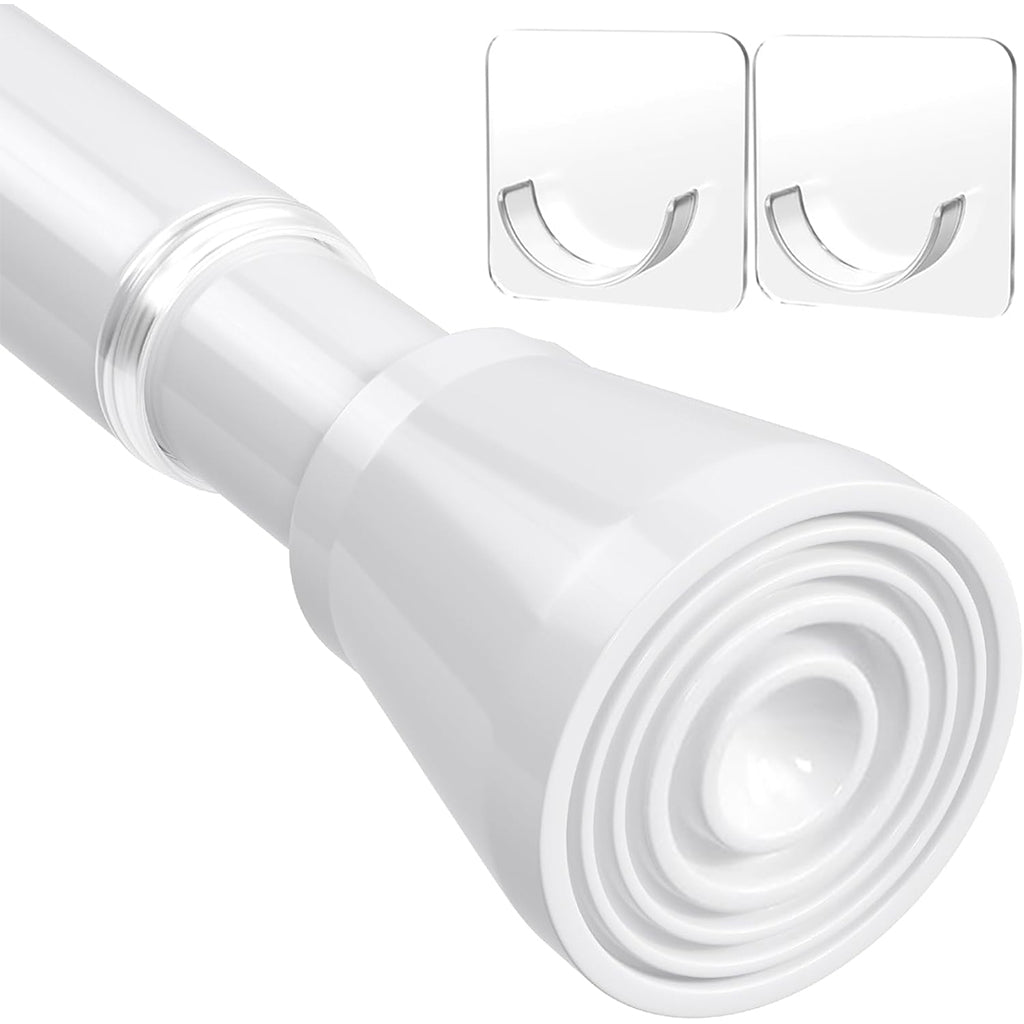 HASTHIP® 1Pack Retractable Curtain Rod with 2 Wall hook, Spring Tension Rod Short Curtian Rods No Drilling Expandable Spring Loaded Curtain Tension Rod Adjustable 32.6-59 inches, White