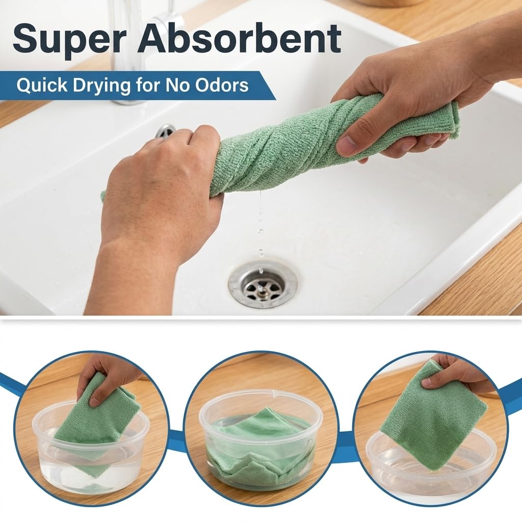HASTHIP 20 Pcs Microfiber Cleaning Cloth Roll, Reusable Perforated Towels for Home, Kitchen and Car