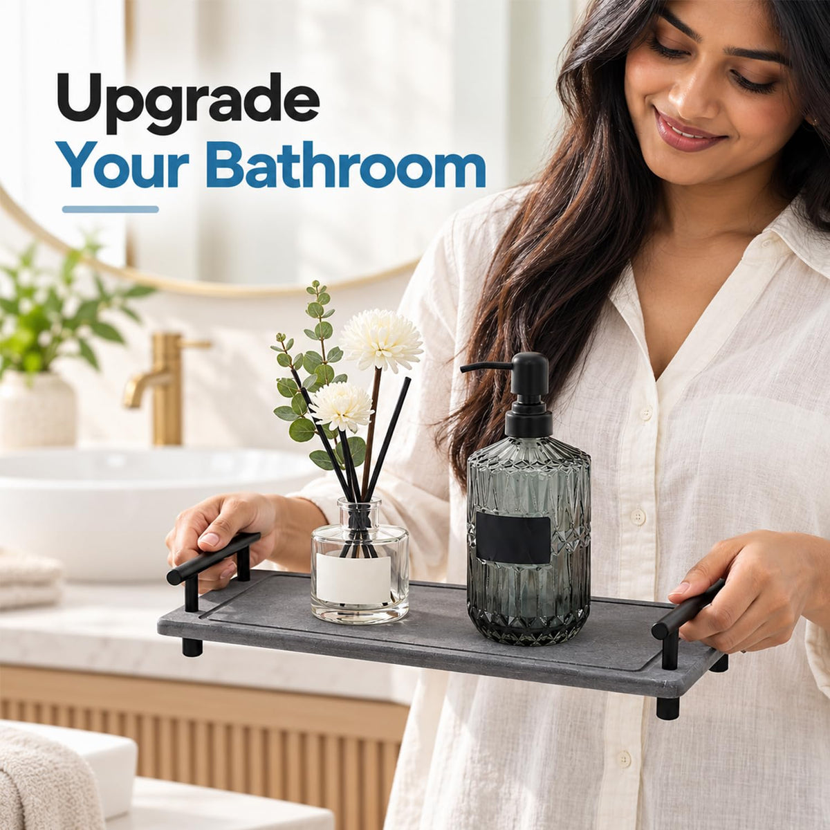 HASTHIP Diatomaceous Earth Sink Caddy, Fast-Drying Dark Grey Tray for Kitchen and Bathroom