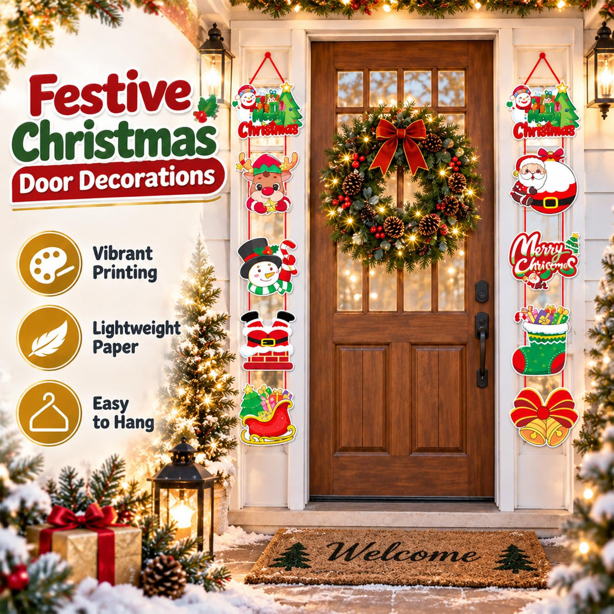 HASTHIP Christmas Hanging Banners with Santa and Penguin Designs, Lightweight Cardstock, Set of Two