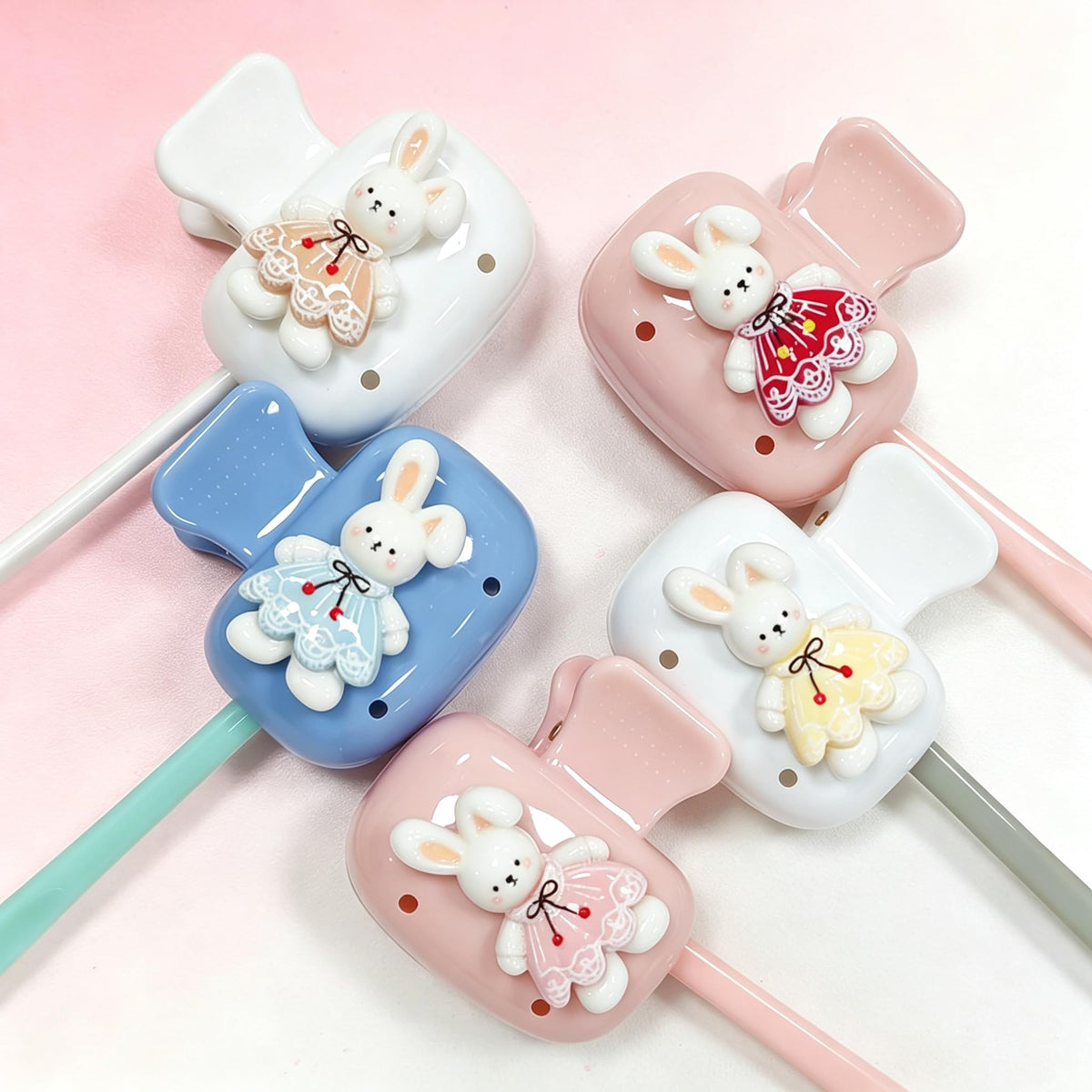 HASTHIP Rabbit-Shaped Toothbrush Covers, 5-Piece Hard Plastic Set with Clip Closure for Travel