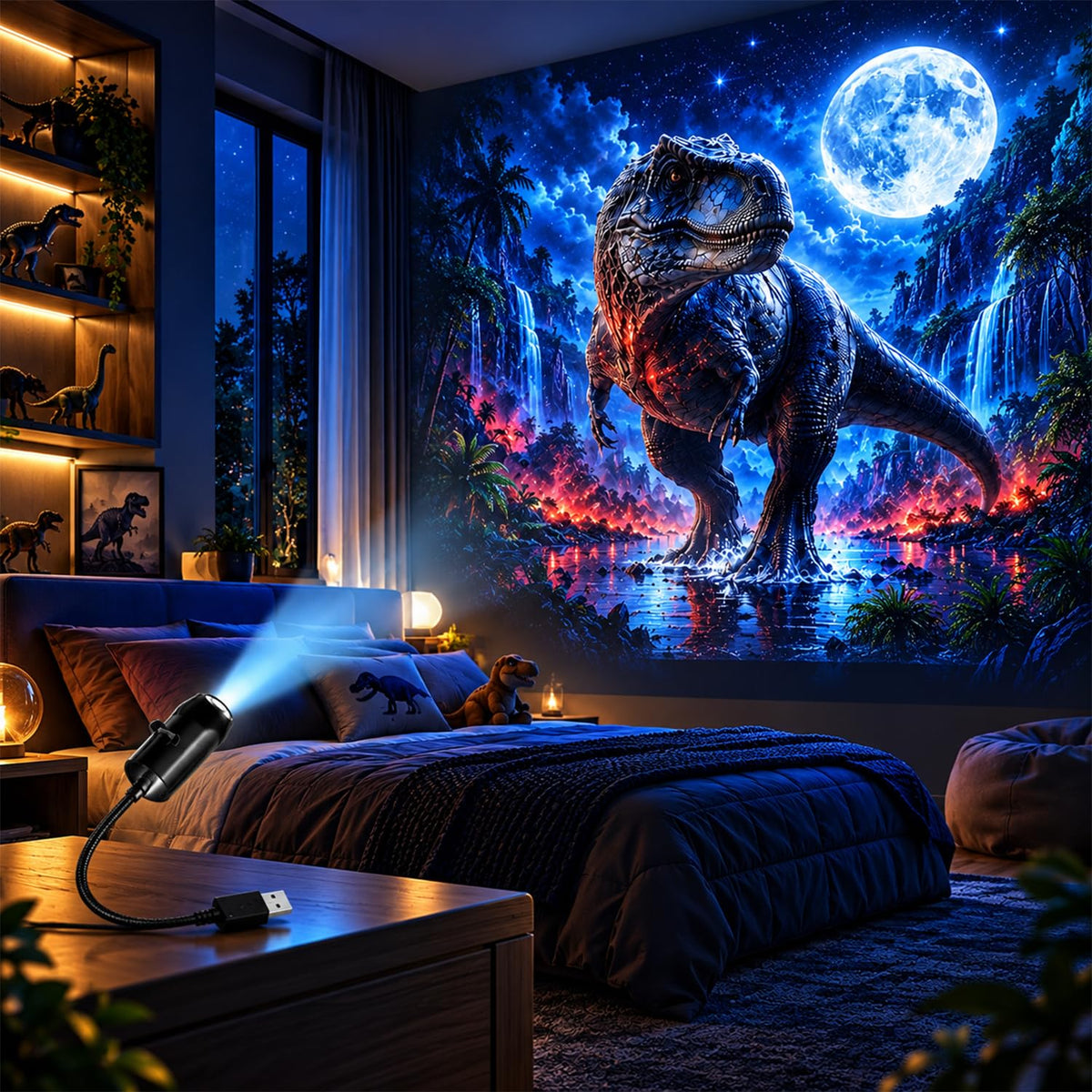 HASTHIP Jurassic Dinosaur Projection Light with 8 Themes, USB Power and Adjustable Direction